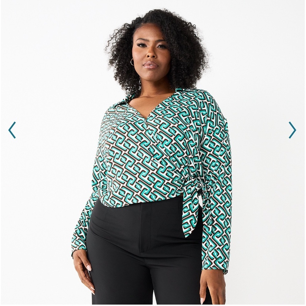 NWT Intempo long sleeve twist front shirt green chains print size 3X